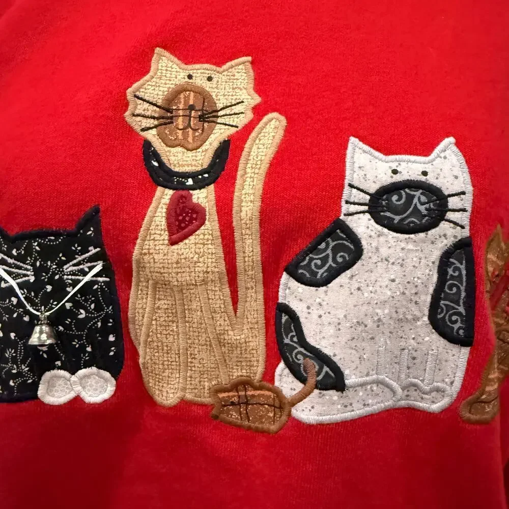 Vintage Orvis Cat Sweatshirt Red Novelty Crewneck Medium Embroidered Grandmacore